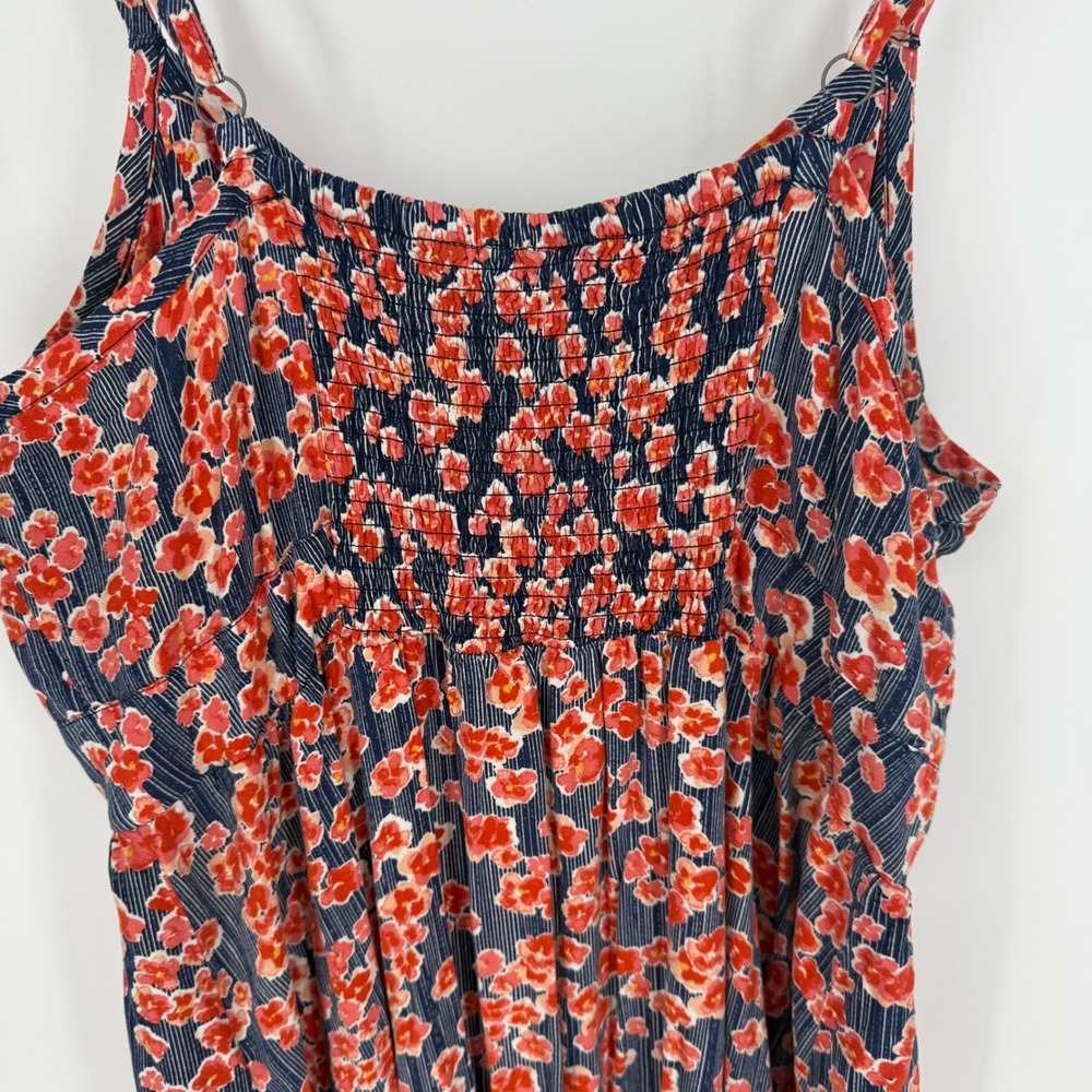 Torrid Womens 3 Floral High Low Midi Dress Navy Blue Orange Button Front Smocked - Picture 3 of 6